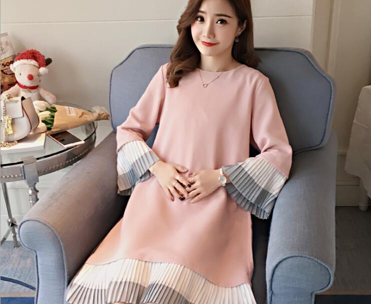 Spring Maternity Dresses Long Sleeve Pregnancy Dress Chiffon Clothing Ruffles Casual Clothes for Pregnant Women dresses: XL