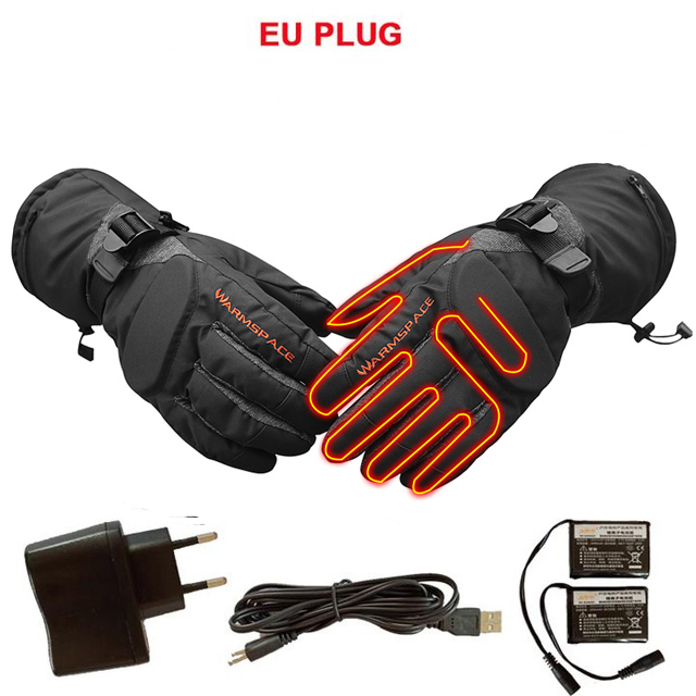 Vinter elektrisk genopladeligt batteri opvarmede handsker smart kontrol varme længere handsker udendørs vandtæt sports cykel ski handske: Sort eu-stik / M