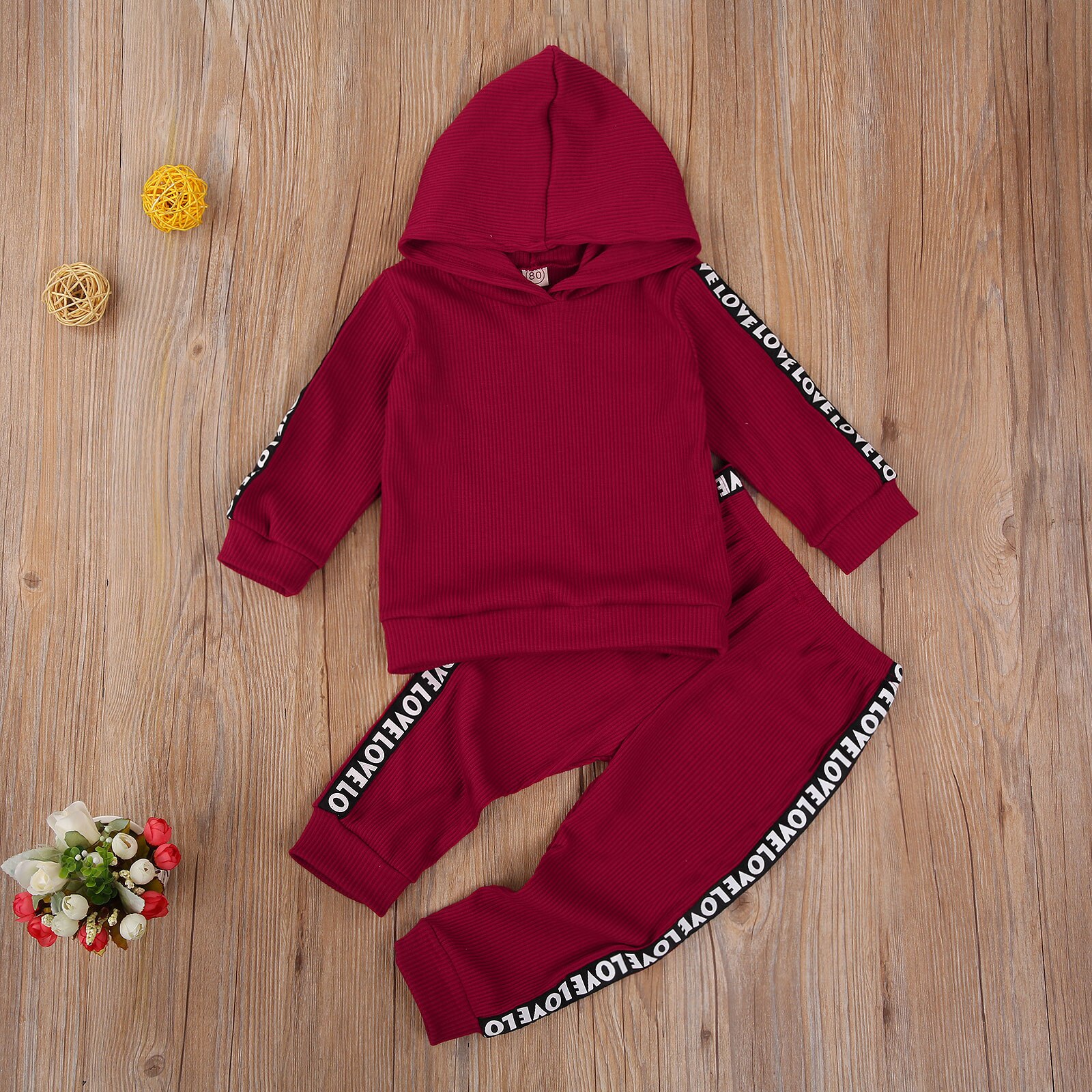 2-7 ans bébé garçons filles côtelé tenues lettre manches longues à capuche + élastique-taille pantalon costume printemps automne 2 pièces vêtements