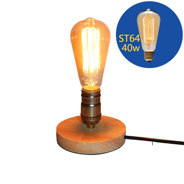 Wooden Aluminum Table Lamp Retro Loft Desk Edison Bulb 110V/220V Night Light Office lamp Bedroom/Living Room/Cafe Lam: Bronze with ST64Bulb / AU Plug