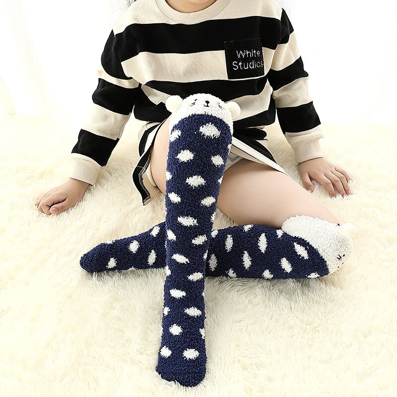 Sokk-chaussettes pour bébés | En molleton de corail, chaussettes à rayures de points, chaussettes pour enfants, chaussettes d'hiver et chaudes, pour bébés garçons et nourrissons, chaussettes tubulaires longues