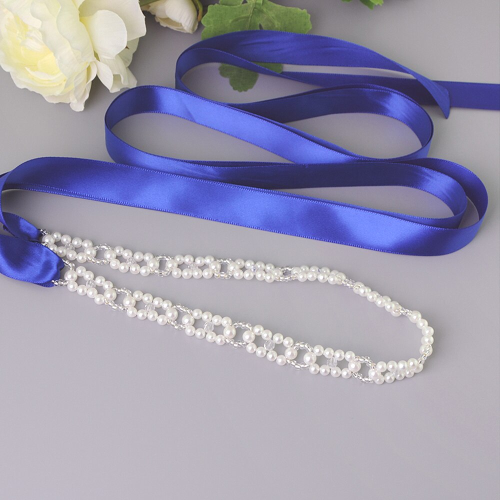 Trixy s246 pérolas faixas cinto de casamento cristal nupcial faixa marfim pérolas miçangas cinto nupcial faixa vestidos de casamento acessórios: royal blue