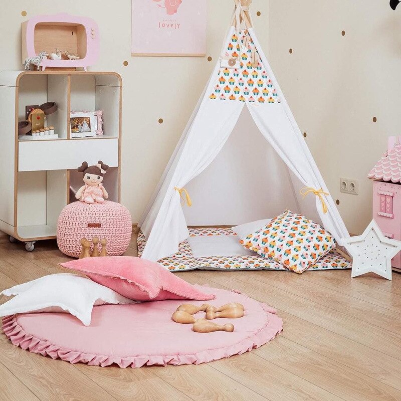 Blød rund bomuld baby gym legemåtter børneværelse tæppe legemåtte kravle værelse gulv tæppe værelse dekoration pude foto rekvisitter