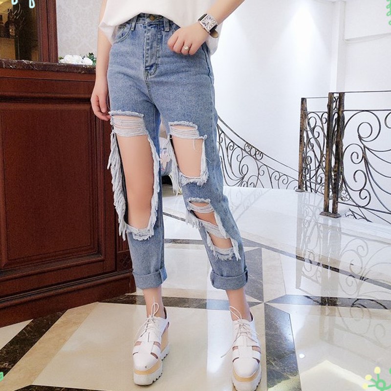 WITHZZ Neue 5XL Zerrissene Jeans frauen verlieren Dünne Jeans Frauen Hosen Reithose Overall Jahrgang Weibliche Zerrissen Hosen