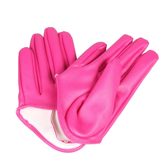 Woman Tight Half Palm Gloves Imitation Leather Five Finger Mittens Vivid Color