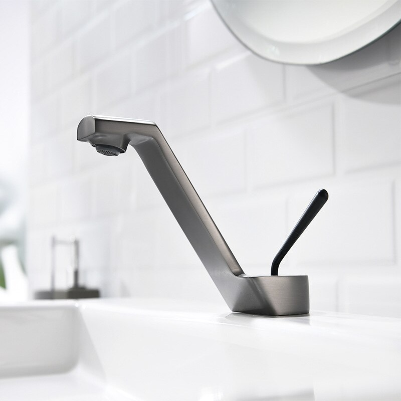 Ulgksd Single Hole Faucet and Cold Mixer Tap Bathroom Single Handle Washing Face Gray Brass Basin Faucet: grey