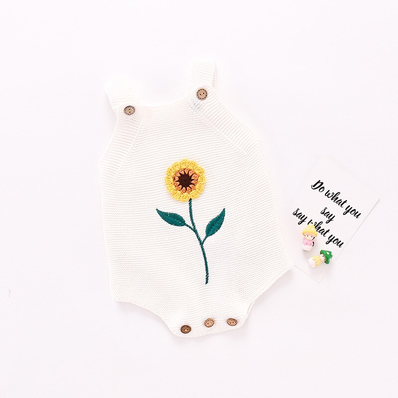 Tenue d'été en laine pour bébés filles et garçons de 0 à 18 mois, bretelles tricotées, sans manches, avec décoration tournesol: WHITE / 6M
