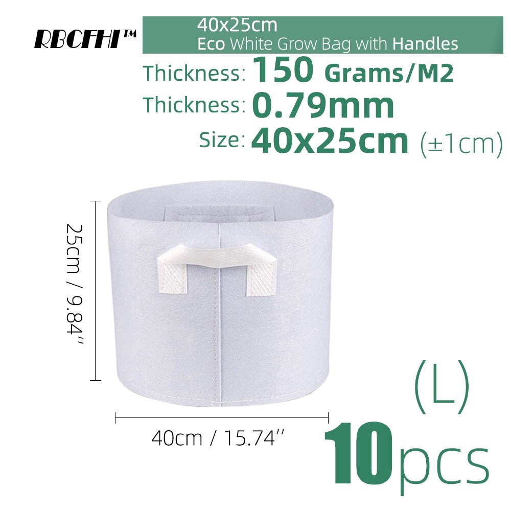 RBCFHI 24 tipos de bolsas de cultivo de tejido económico blanco aireación macetas no tejidas Control de raíces planta contenedor Bolsa plantación de jardín doméstico: 40x25cmx10pcs