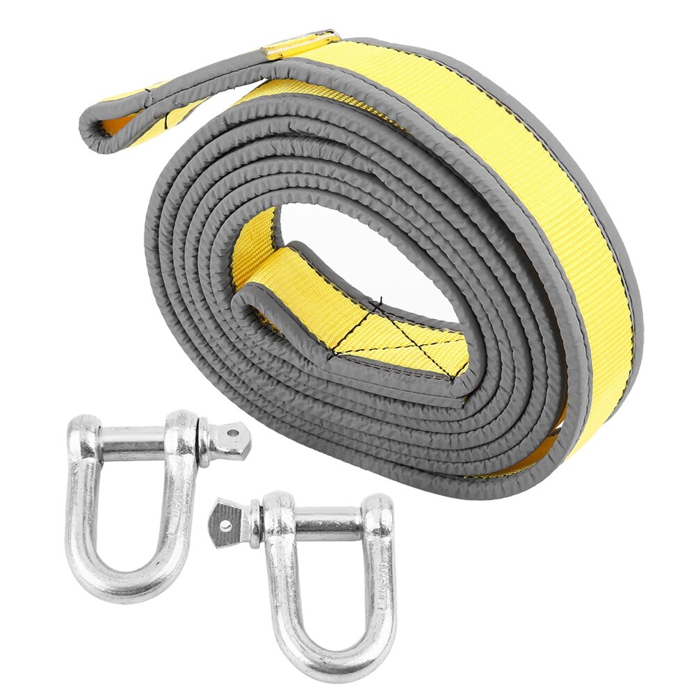 Car Trailer Towing Rope Recovery Tow Strap 8 Tons 4 Meters with U-shape Hooks Two sides equipped with light reflection strip