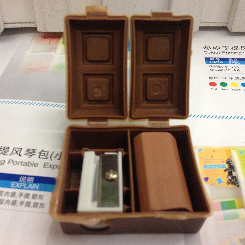 Sacapuntas de Chocolate con borrador para niños y estudiantes, sacapuntas de plástico Kawaii, conjunto de papelería, suministros escolares y de oficina: Default Title