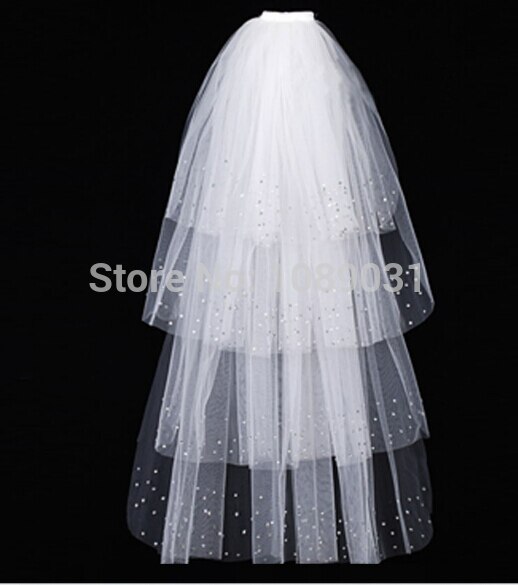 Brand Wedding Veil Met Pailletten 4 Lagen Wit/Ivoor Bruiloft Accessoires Trouwjurk Bridal Veils Met Kam