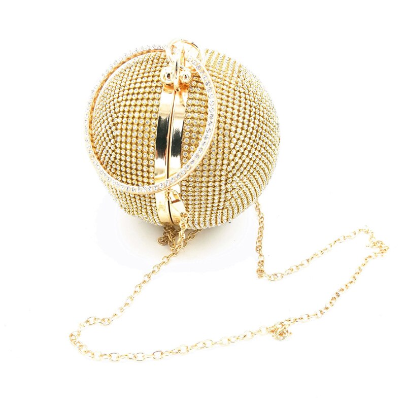 Women Evening Mini Clutch Bags Full Crystal Diamonds Round Shaped Clutches Lady Handbag Wedding Purse Chain Shoulder Make Up Bag