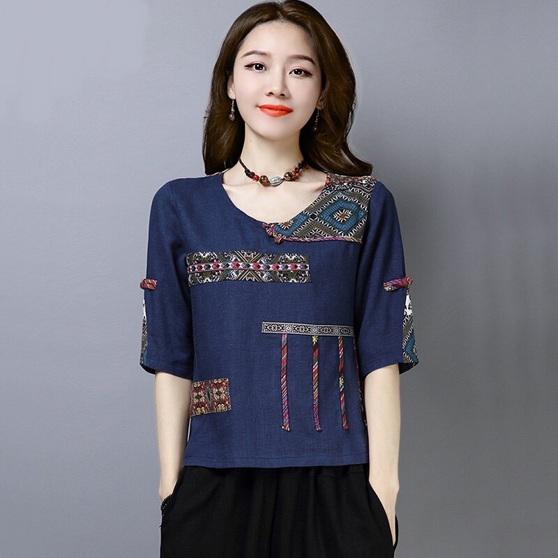 Traditionele Chinese Kleding Voor Vrouwen Tops En Blouses Linnen Shirt Oosterse Vrouwelijke Cheongsam Top China Kleding 11245: 2 / Xl