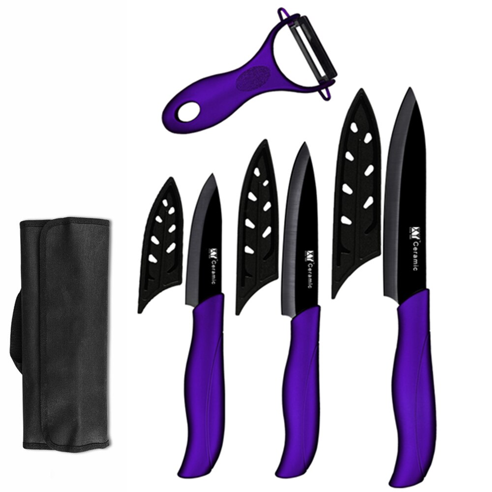 XYj-Juego de cuchillos de cerámica para Chef, bolsa de almacenamiento de 3, 4 y 5 pulgadas, Utilidad de pelar, rebanar, carne, pescado, herramientas de cocina: C 5pcs set