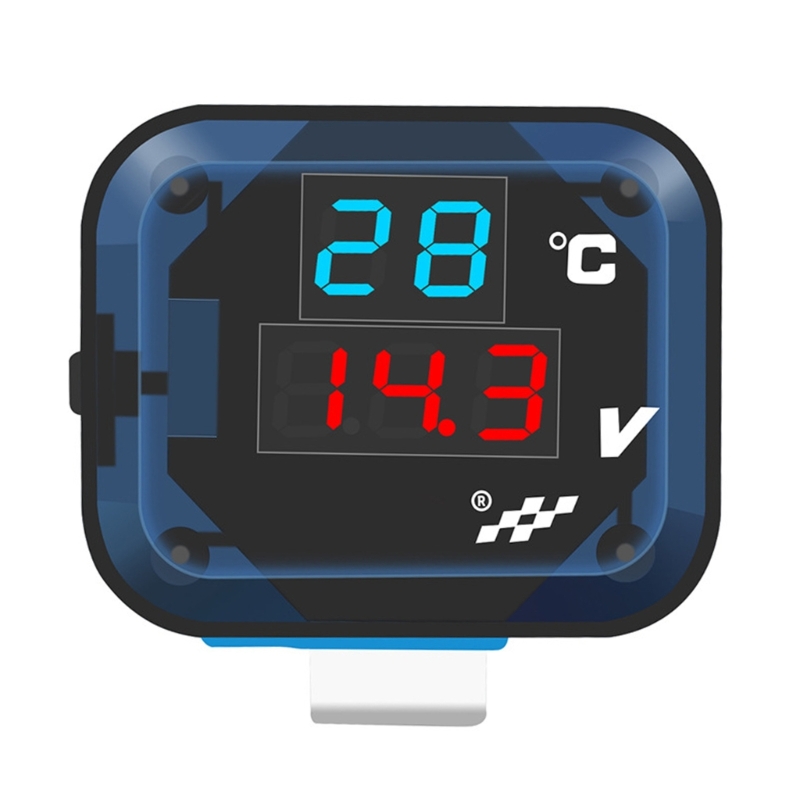 Motorcykelmodifierad tillbehör motorcykeltermometer led-voltmeter med laddningsport vattentät temperaturspänningsmätare  h9ee