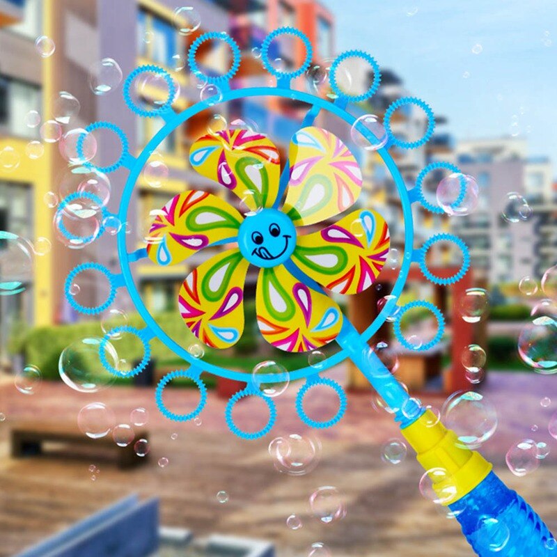 2 In 1 Windmill Bubble Machine For Children Kids Outdoor Portable Bubble Stick Bubble Wand Blower Colorful Bubble Windmill Toys