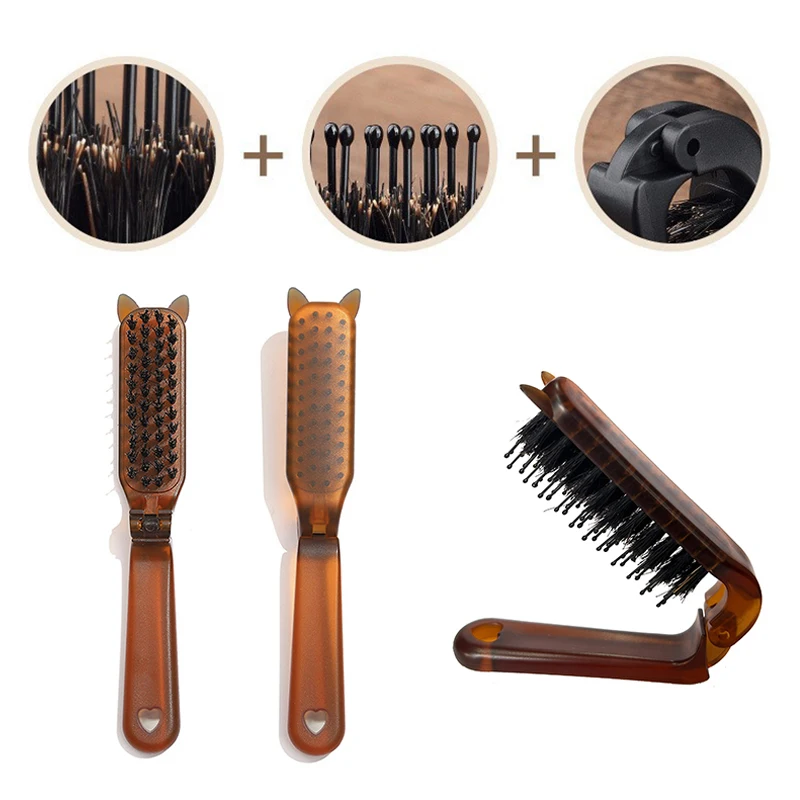 Katze Ohr Faltbare Haar Kamm Tragbare Wildschwein Borsten Haar Pinsel Haar Pinsel Kopf Massage Reise Kämme Haare Styling Zubehör