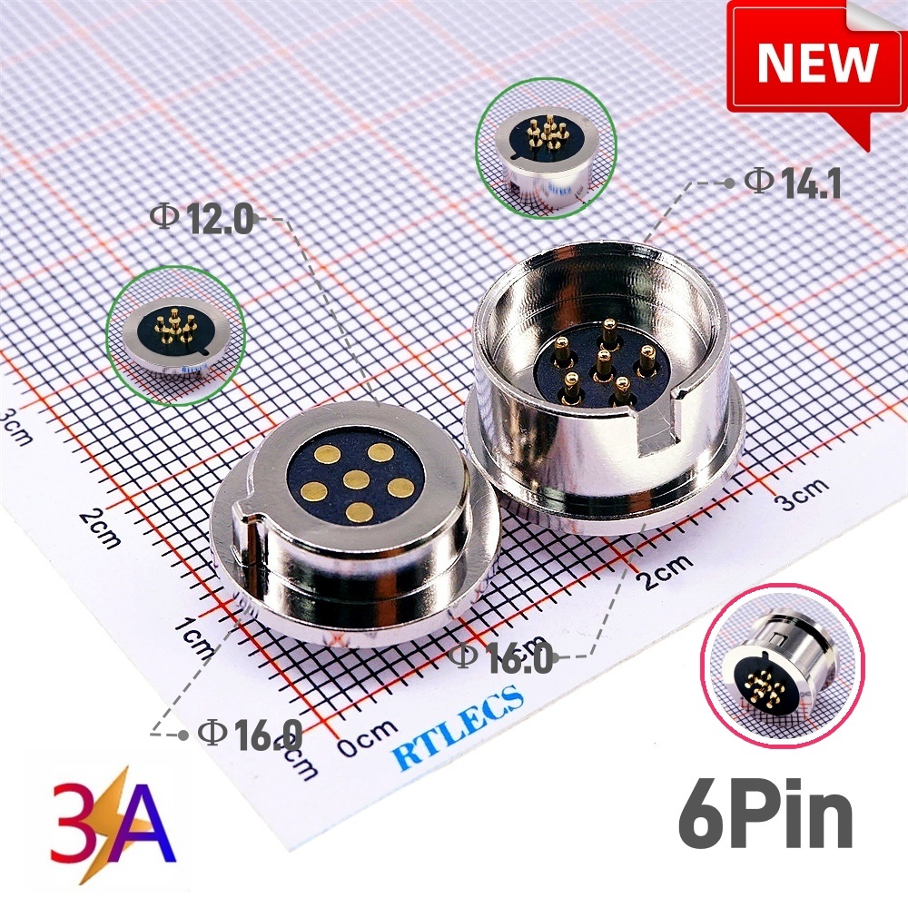 1 par de conector Pin Pogo magnético de forma Circular 1, 2, 3, 4, 5 polos, sonda macho hembra, perfil redondo de carga de energía CC: Gris