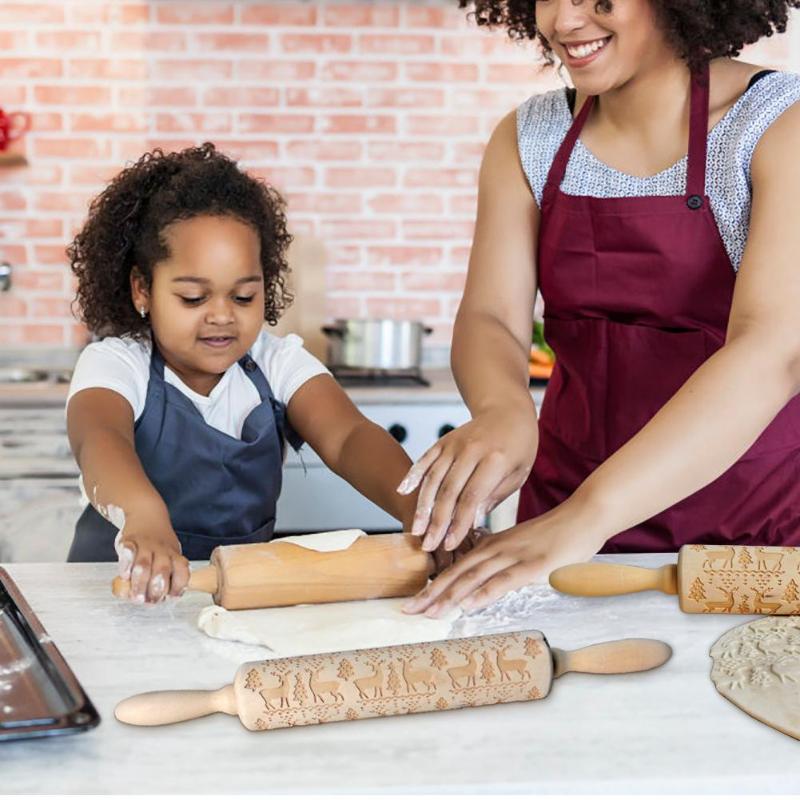 Kerst Sneeuwvlok Elanden Houten Deegroller Bakken Cookies Fondant Deeg Gegraveerde Roller DIY Tool Kerst Embossing Rolling Pin