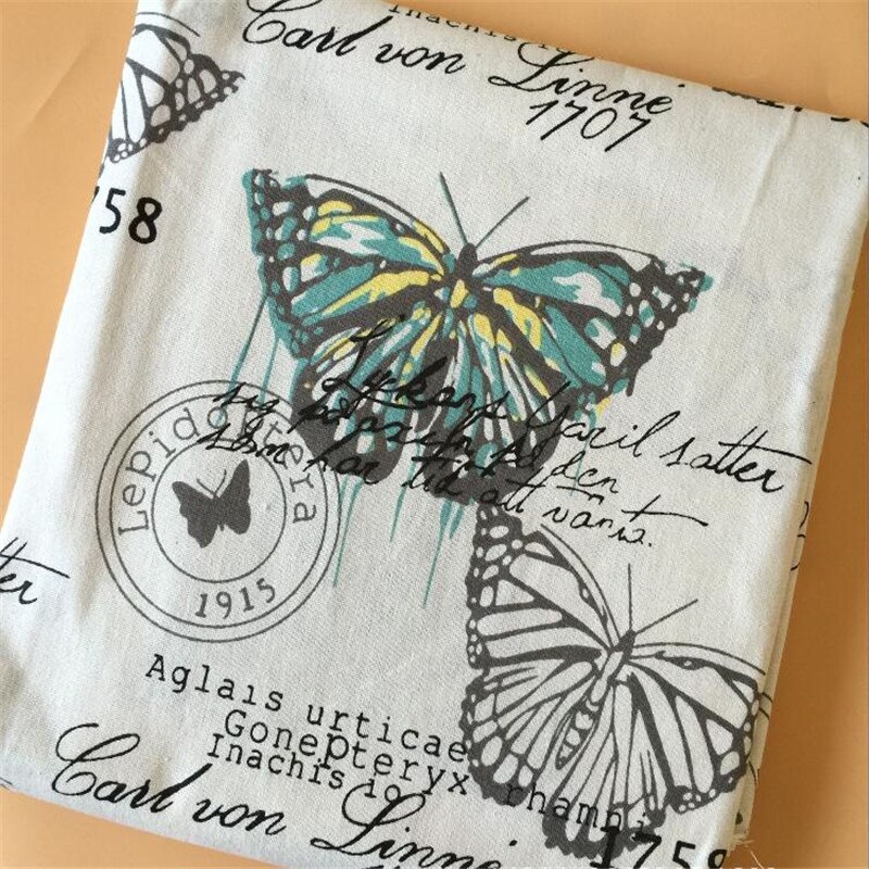 Printed Linen Cotton Fabric Patchwork Sewing Cotton Linen Fabric Butterfly Printed DIY Quilting Canvas Material For Home Textile