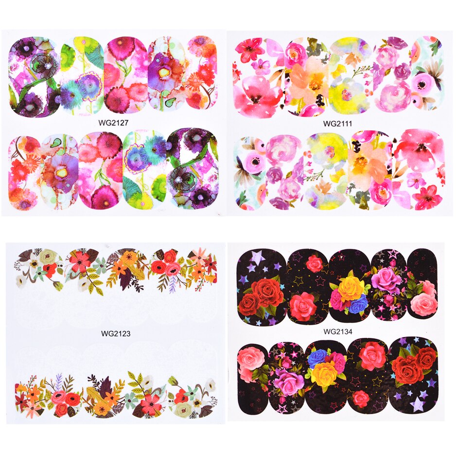 1pcs Bloem Bladeren Nail Sticker Decals Blossom Kleurrijke Slider Rose Water Volledige Wraps Nail Art Decoratie Bloemen Op Nagels CHWG