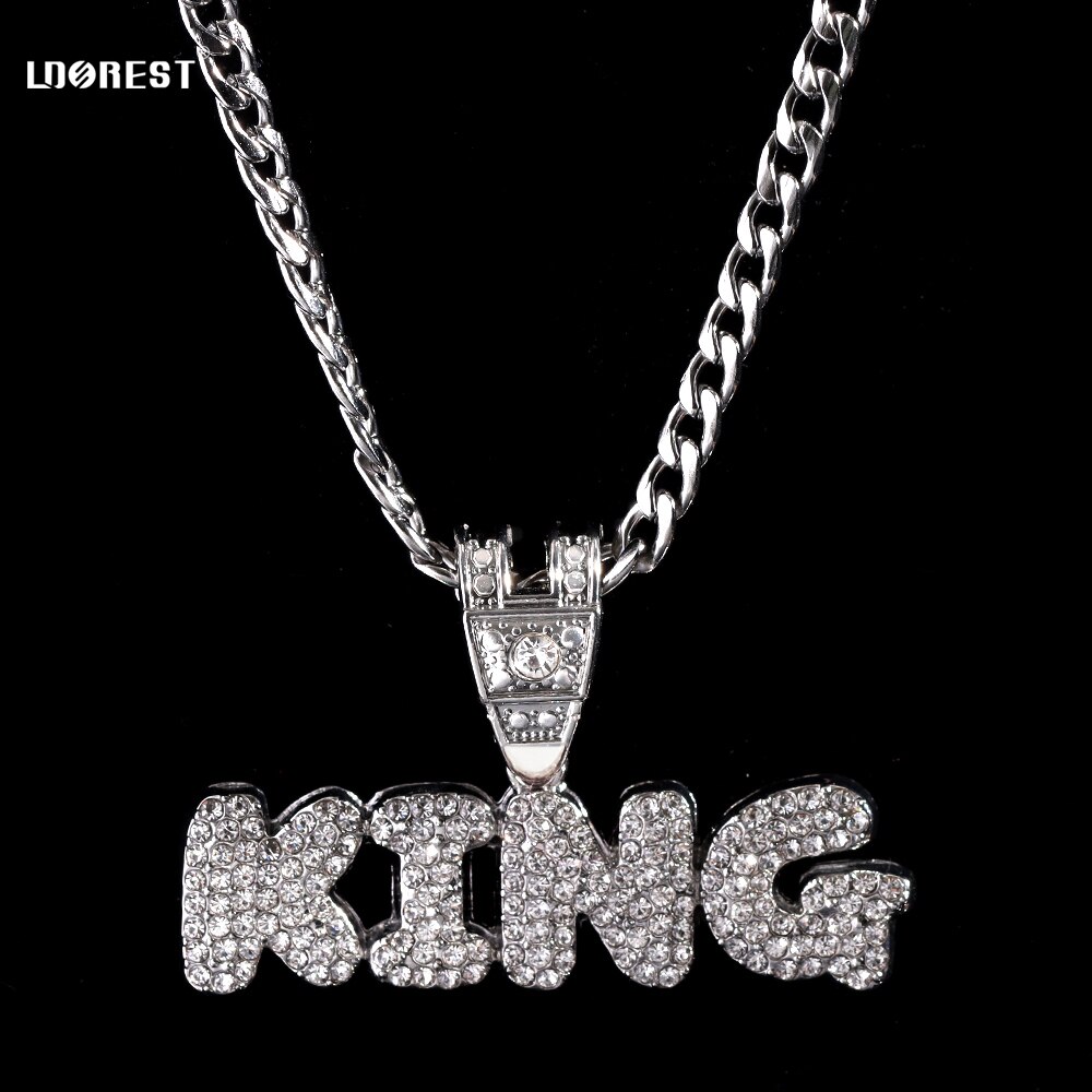 Stainless steel/Zircon Chain Necklace Iced Letter KING Pendant Chain Necklaces For Women Men HipHop Party Male Jewellery