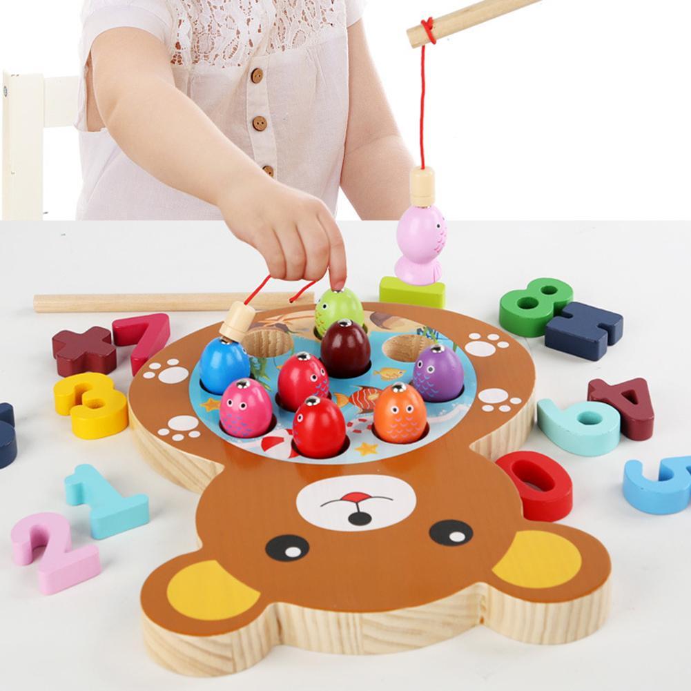 Kids Wooden Three-Dimensional Animal Digital Cognitive Fishing Board