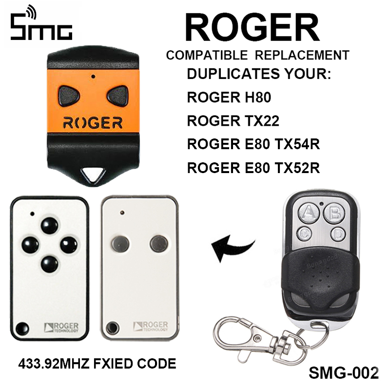 ROGER H80 E80 ROGER TX22 Garagentoröffner Tor-Fernbedienung Ersatz-Duplikator für Garagenbefehl 433,92 MHz Schlüsselanhänger