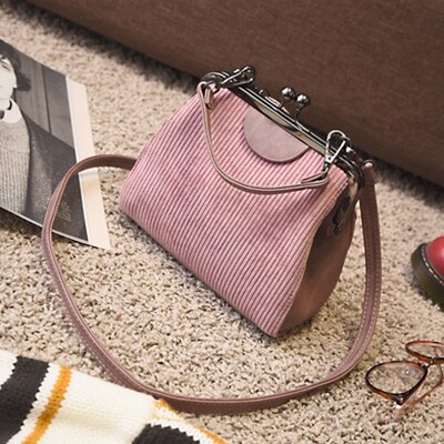 Canvas Kisslock Clip Bags Women&#39;s Shoulder Bag Small Shell Crossbody Bag Lady Solid Color Women&#39;s Bags Bolsa: Pink