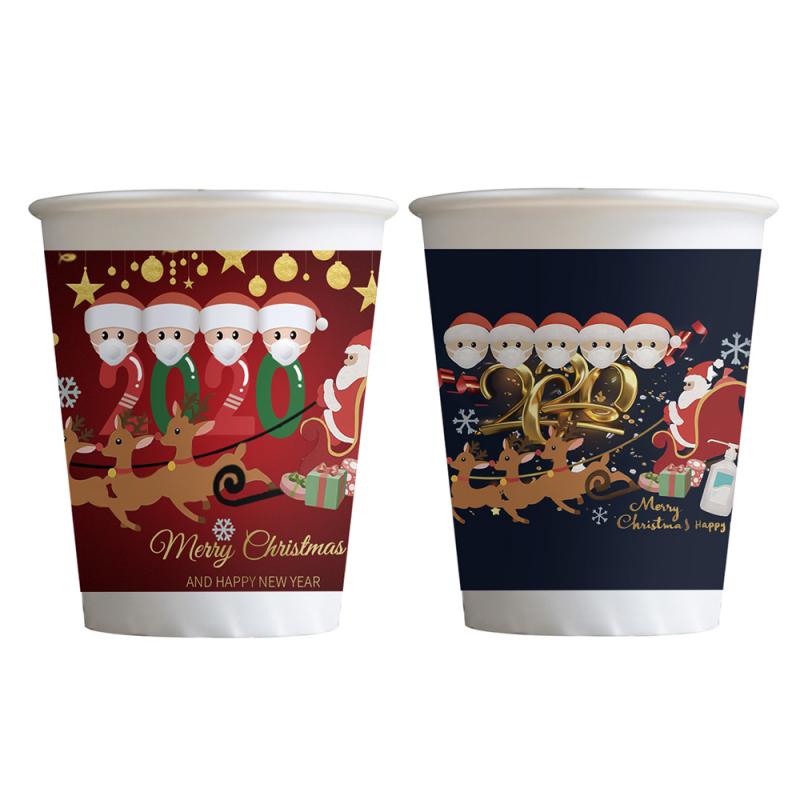 10Pcs Christmas Series Paper Cup Santa Claus Wearing A Mask Pattern Paper Cup Disposable Cup