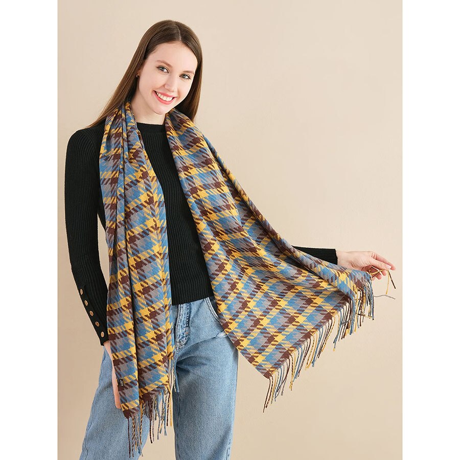 Dyr houndstooth patter kvinder tørklæde vinter blød stor lang cashmere kvast tykt varmt sjal