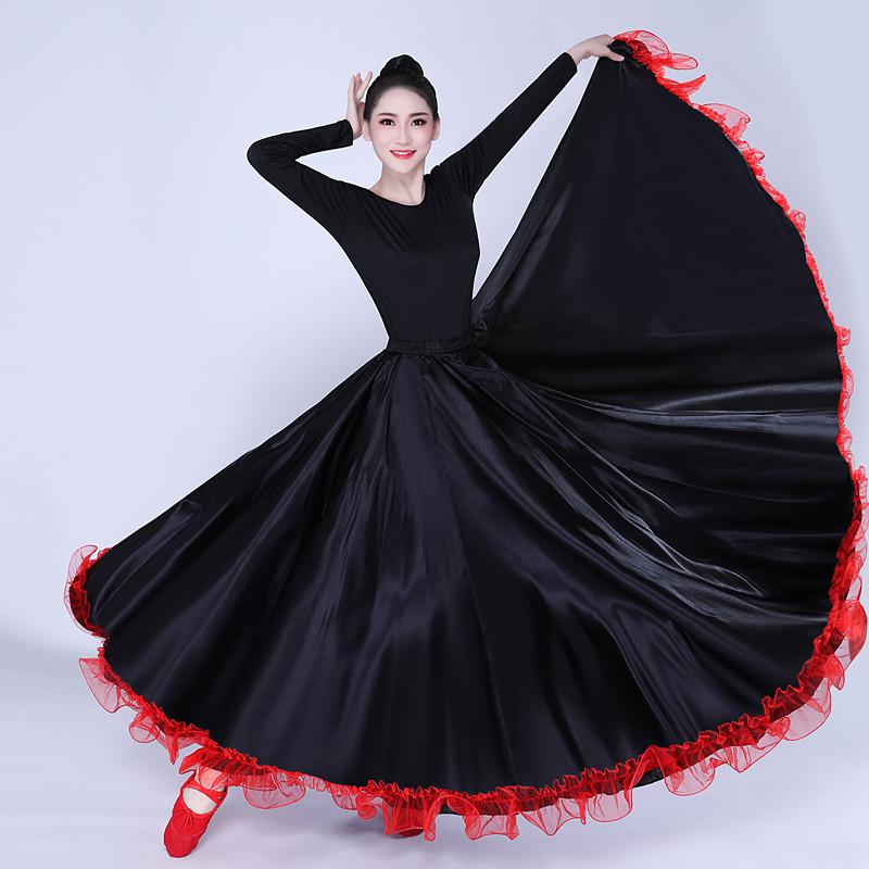 Lady Black Spanish Flamenco Skirt Dance Costumes Clothing For Women Spanish Bullfight Festival Belly Dance Wear: 180 degree