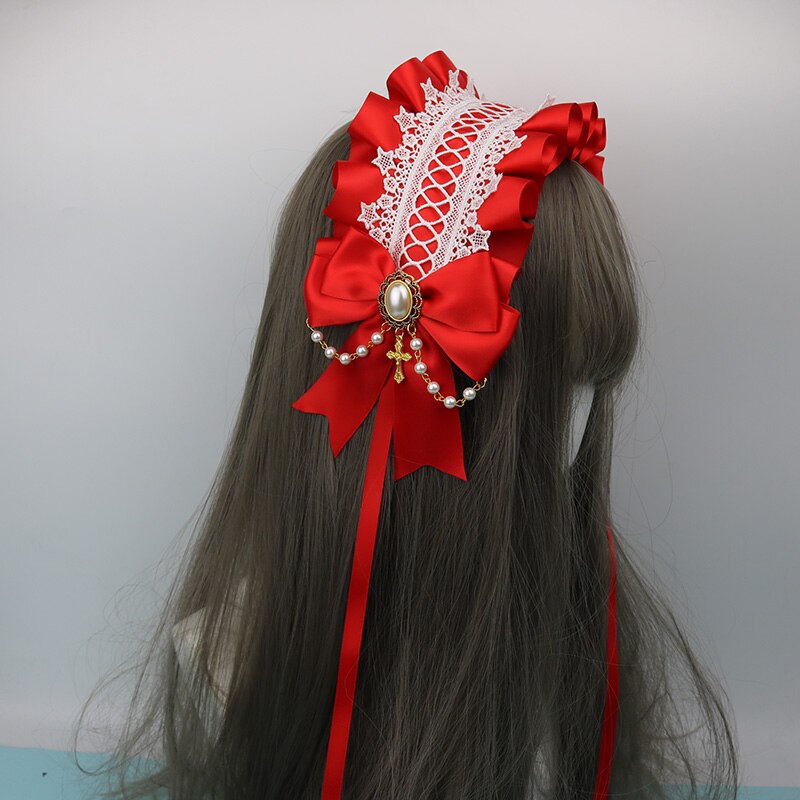 Cintillo japonés suave para el pelo de la Hermana Lolita, cinta para el pelo dulce salvaje kc, accesorios clip LATERAL para el cabello, tocado hecho a mano: Dark Red