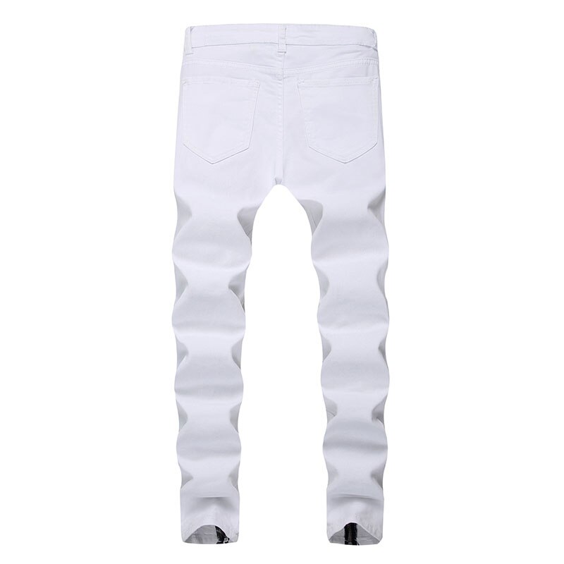 Pantalones vaqueros rasgados para hombre, Jeans rasgados con agujeros rotos, petos pequeños, ajustados, de , con cremallera, color blanco
