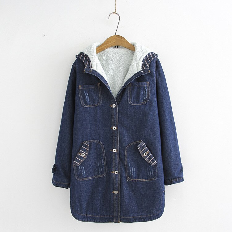 Grande taille hiver femmes jean avec fourrure longs manteaux à capuche femmes Parka femme veste en jean manteau en jean femmes Parka laine: 5XL