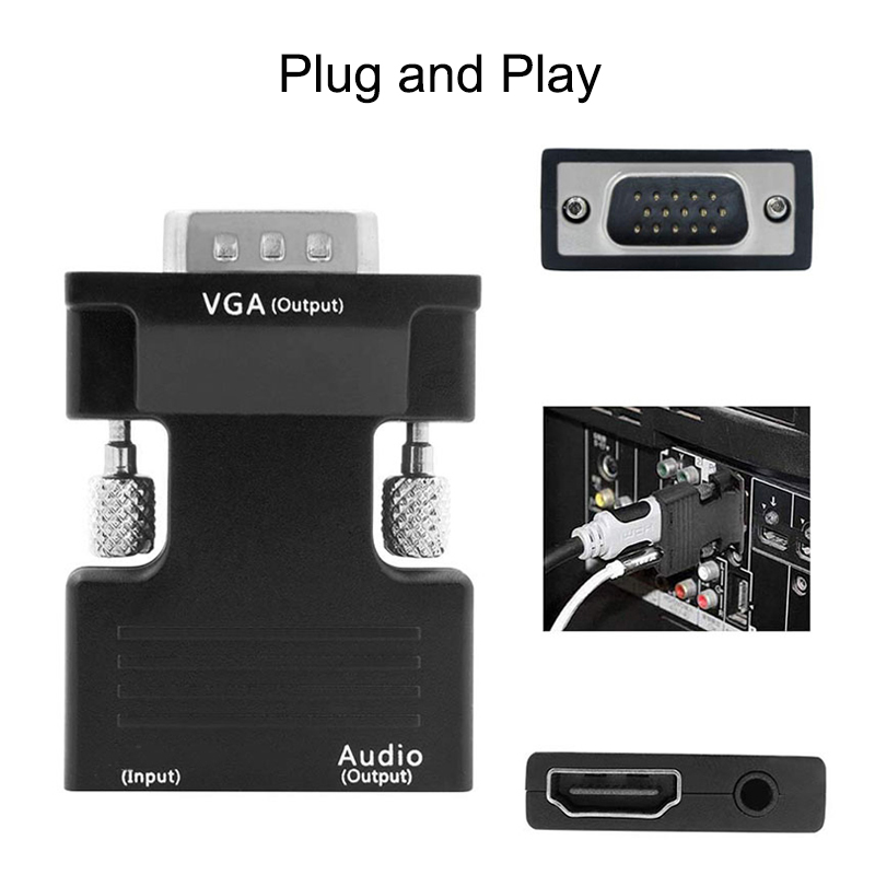 Adapter kompatybilny z HDMI na VGA konwerter TV Box 1080P PC Aux Jack 3.5 kabel wideo audio projektor Monitor Display Port