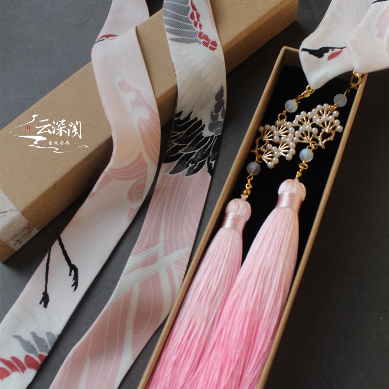 Songhe roze kraan kraan tak Hanfu kwastje haarband antieke tiara haaraccessoires geschenkdoos haarband haar banden