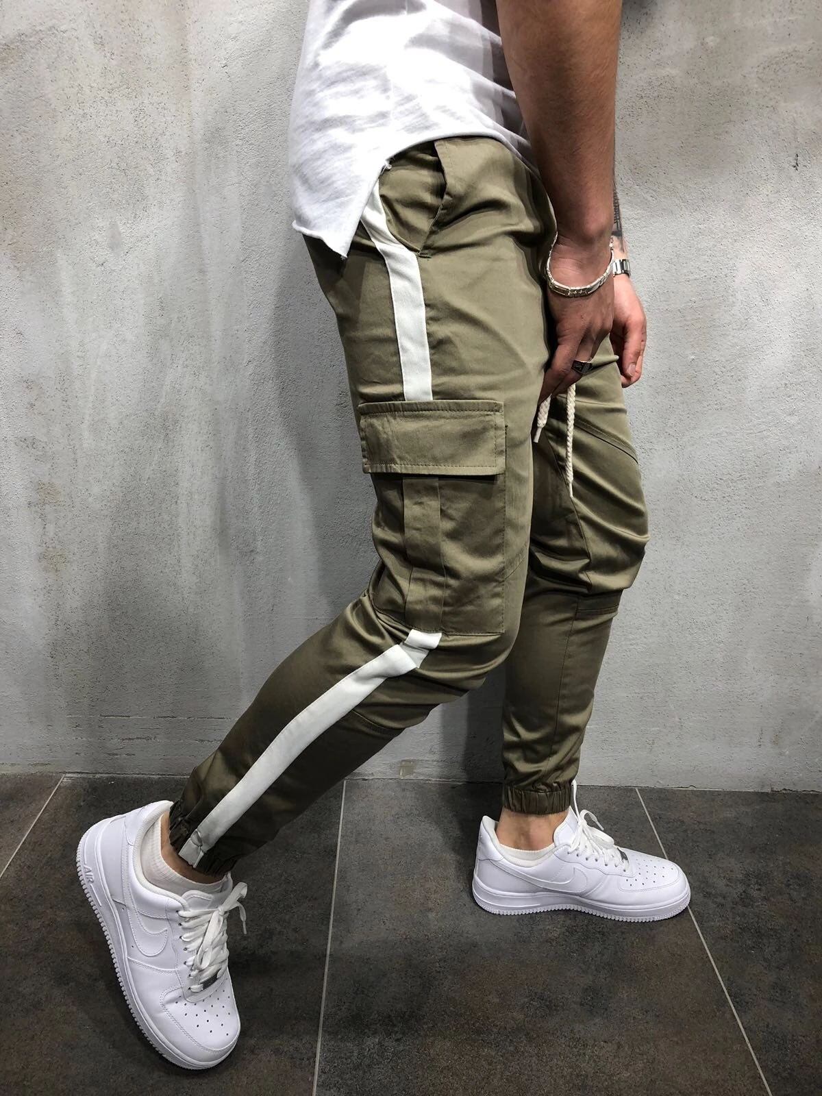 Pantalon de Sport multi-poches pour homme, vêtement de à la , de gymnastique, de musculation, de Fitness: green / XXXL