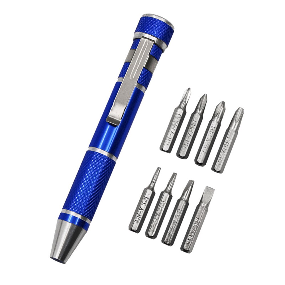 8 In 1 Mini screwdriver Gadgets Electric Repair Tools Pen Style Precision Screwdriver Set DIY: blue
