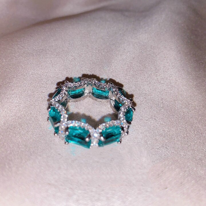 Exquisite Onregelmatige Stone Ring Zilver Kleur Luxe Party Wieden Engagement Ring Met Grote Zirkoon Sieraden 2022: 7 / green