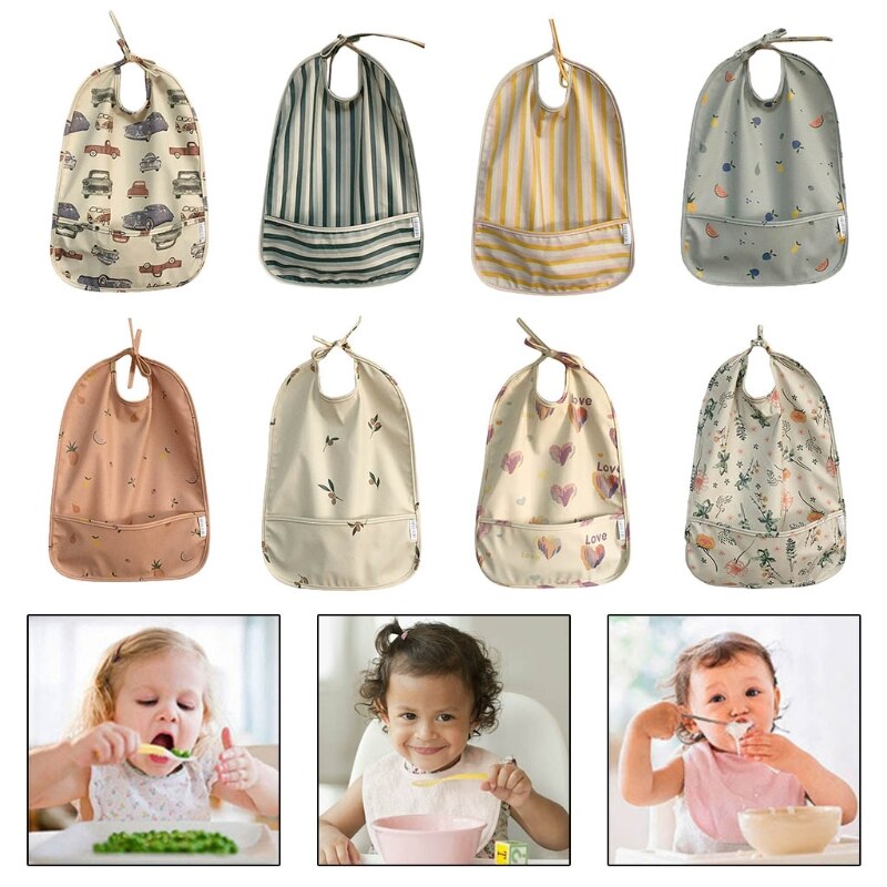 Bavaglino impermeabile stampato a cartone animato con tasca grembiule da bambino grembiule panno Burp