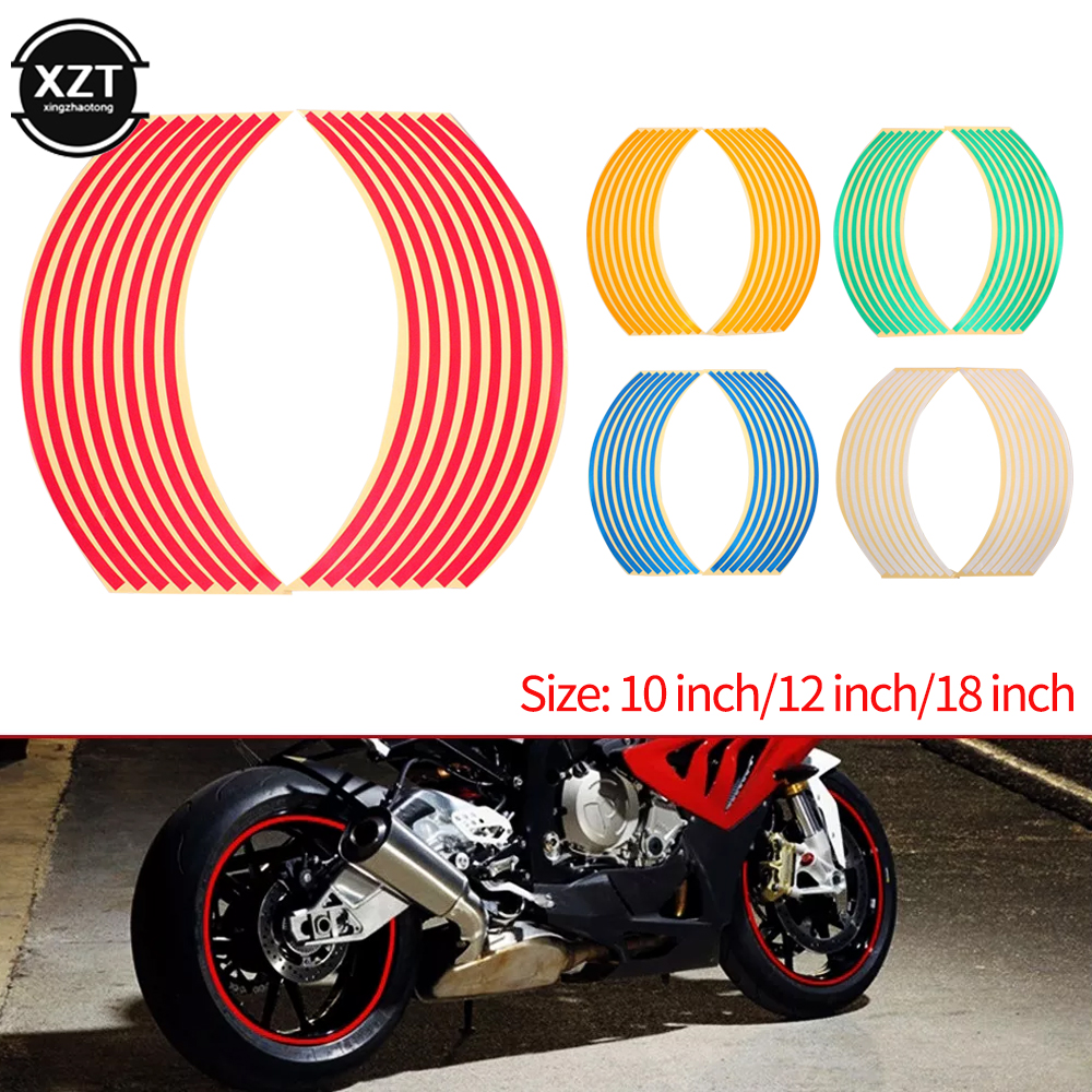 Autocollant de roue universel, bande réfléchissante à rayures pour jante, 16 pièces, 10/12/18 pouces, autocollants pour vélo et moto