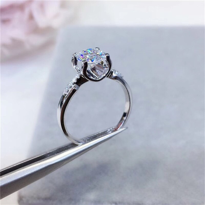 Classic Wedding Moissanite Ring 925 Sterling Silver Excellent Cut 1 Carat D Color Diamond Test Past Moissanite Rings for Women