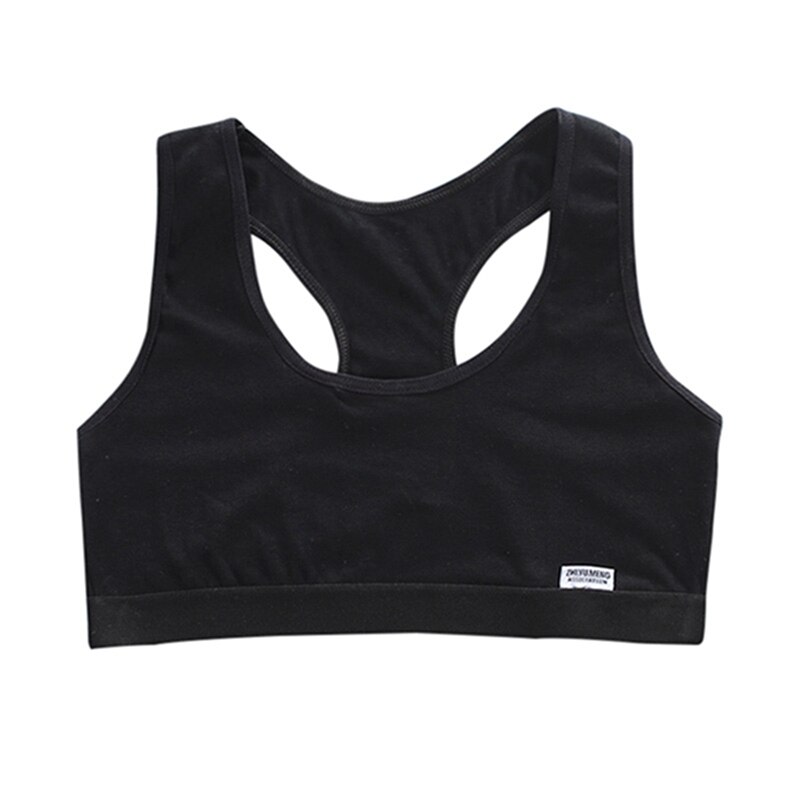 Girls Bra Cotton Training Bra Teens Breathable Bralette Children Racerback Tops Student Cosy Underclothes for Kids 12 Years Old: Black Sport Bra