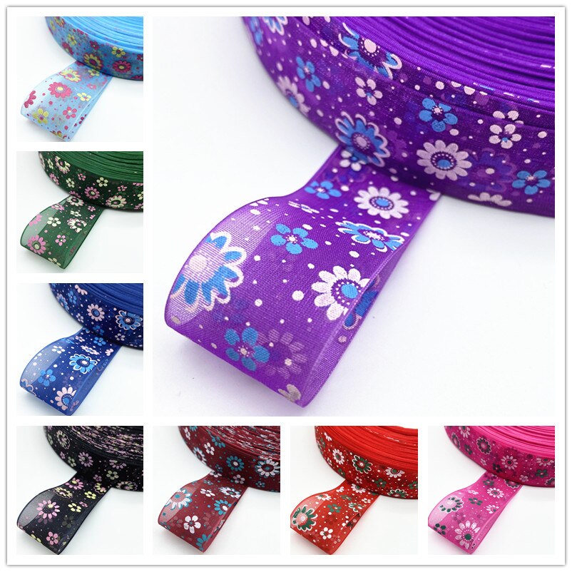Cintas de Organza con estampado de flores, embalaje de , decoración de boda, bricolaje, 5 yardas, 25mm