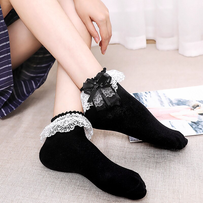 Summer Women Socks Girl Ruffle Sock Cute White Pink Lace Cotton Socks For Girls Lace Ruffle Frilly Ankle Socks