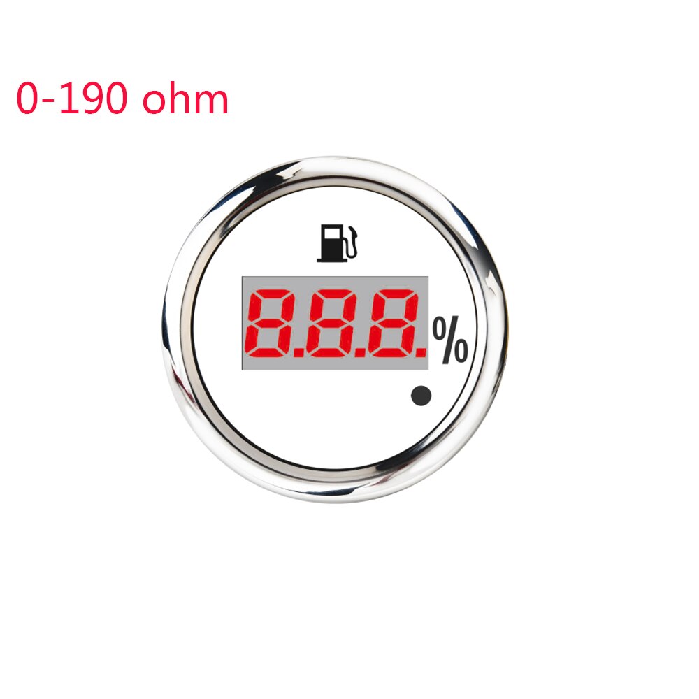 Fuel Level Gauge 52MM Gauge Waterproof IP67 Marine Fuel Level Meter 0~190 ohm 240-33 Ohm Fuel Level Indicator Tank Digital: 0-190ohm WS