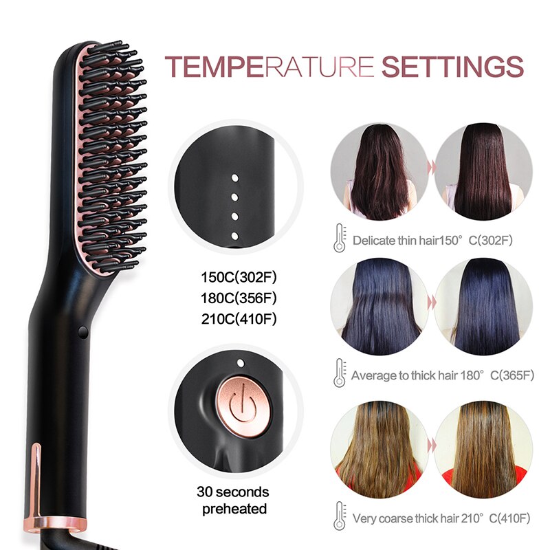 3 IN 1 Beard Hair Straightener Brushes Quick Hair Straightener Comb Ceramic Fast Heat Beard Straightening Iron Combs For Man