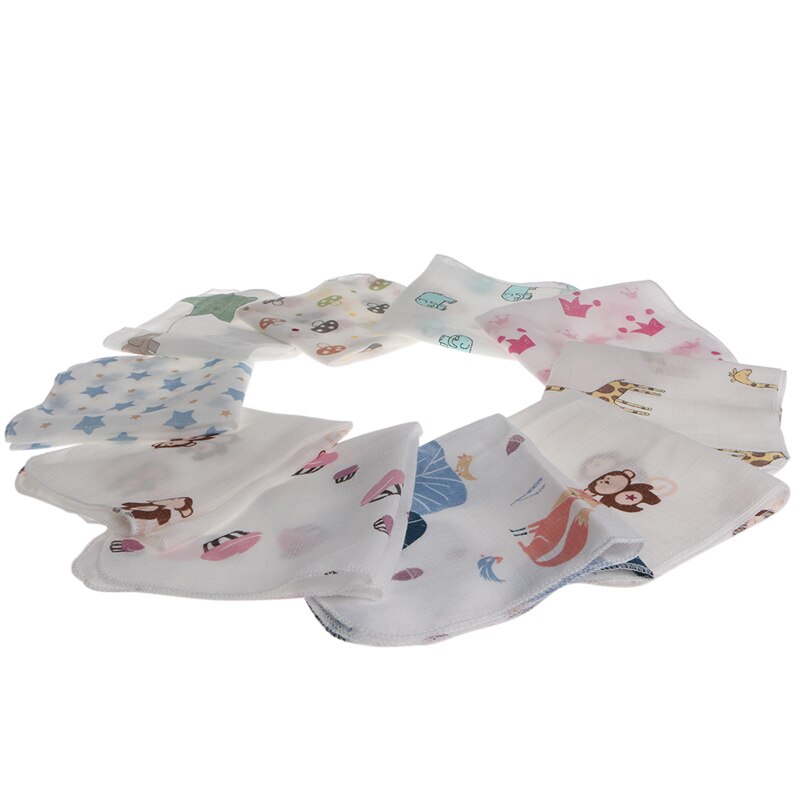 10Pcs Baby Baby Handdoek 28*28Cm Mousseline Handdoek Zakdoeken Twee Lagen Veeg Handdoek