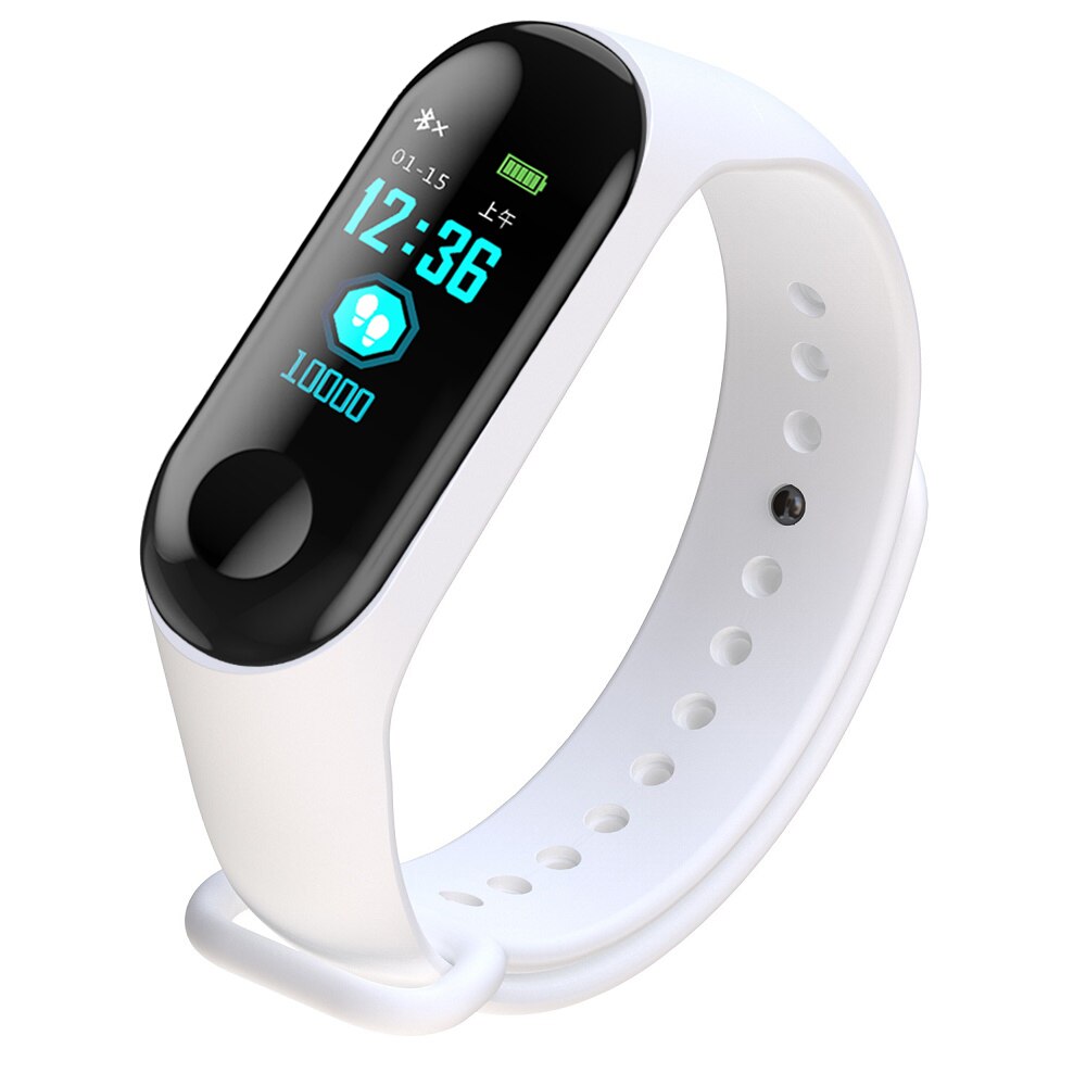 Reloj inteligente M3 para hombre y mujer pulsera multifunción con Bluetooth, rastreador de ritmo cardíaco, resistente al agua,: White